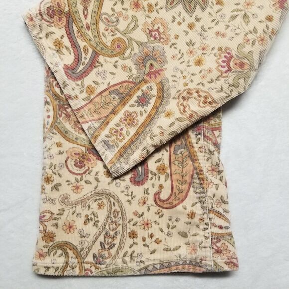 Lands End 8 Pants Corduroy Tan Paisley Cotton Bohemian Festival Boho Hippie - Picture 2 of 7